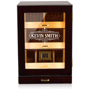 Humidor de Charutos Woodronic Ébano com LED 100 150 Charutos Madeira Cedro Higrômetro Digital