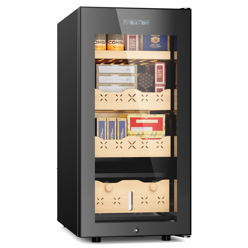 Humidor Mirfee Preto 85L Controle Digital Temperatura e Umidade 700 Charutos