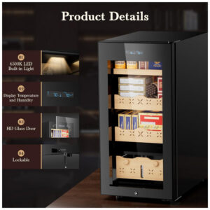 Humidor Mirfee Preto 85L Controle Digital Temperatura e Umidade 700 Charutos