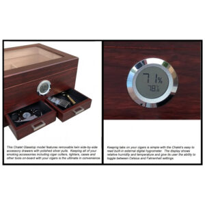 Humidor para Charutos Prestige Import Group Cerejeira com Tampa de Vidro e Gavetas de Armazenamento