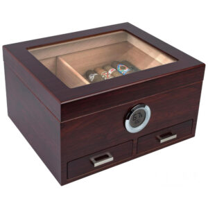 Humidor para Charutos Prestige Import Group Cerejeira com Tampa de Vidro e Gavetas de Armazenamento