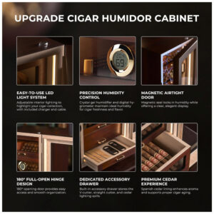 Humidor para Charutos CINOROW com LED Ajustável 3 Gavetas Cedro Espanhol 100 150 Charutos