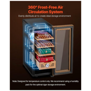 Humidor Elétrico VEVOR Preto Controle Temperatura 250 Charutos 110V