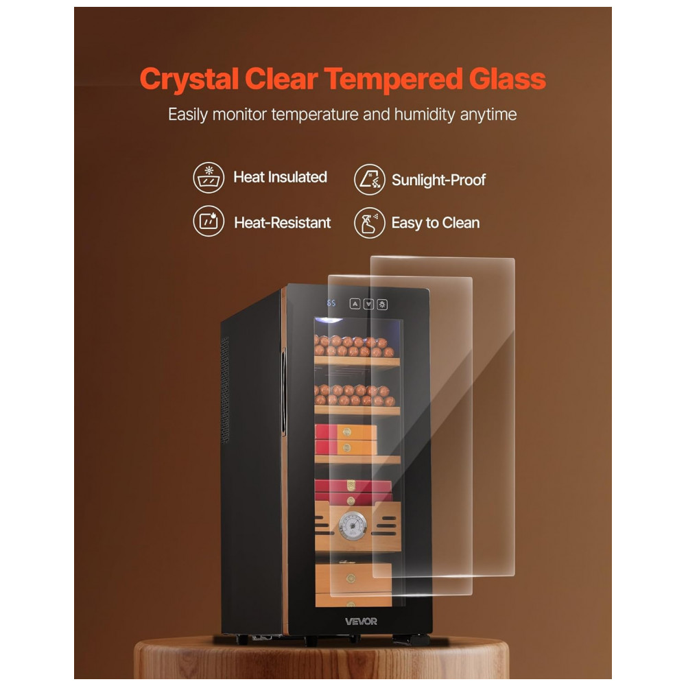 Humidor Elétrico VEVOR Preto Controle Temperatura 250 Charutos 110V