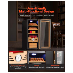 Humidor Elétrico VEVOR Preto Controle Temperatura 250 Charutos 110V
