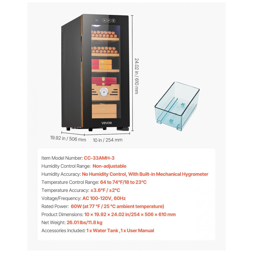 Humidor Elétrico VEVOR Preto Controle Temperatura 250 Charutos 110V