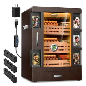 Armário Humidor XIFEI Marrom com 5 Vitrines LED Ajustável Capacidade 100 150 Charutos