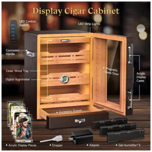 Armário Humidor XIFEI Marrom com 5 Vitrines LED Ajustável Capacidade 100 150 Charutos