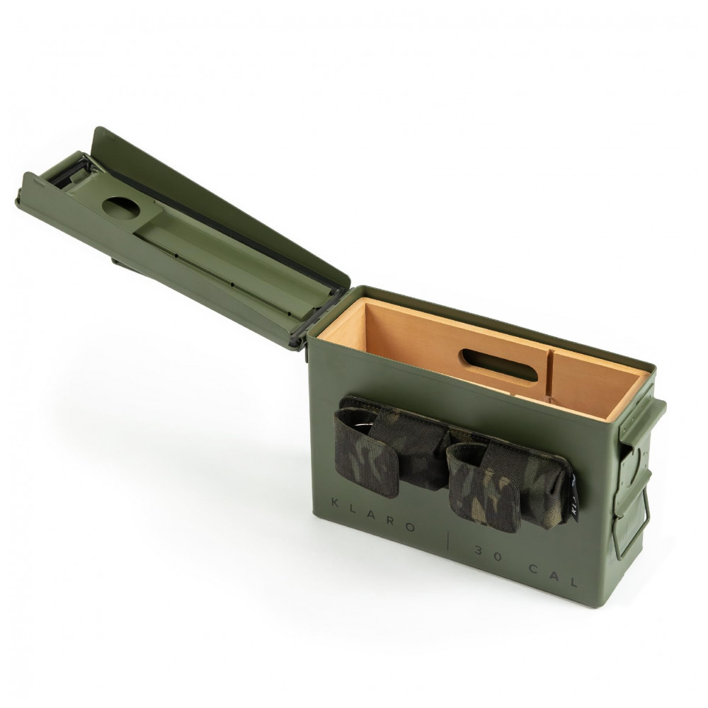 Humidor para Charutos Case Elegance Verde Militar Caixa Munição 30 Cal com Divisor e Bandeja Cedro