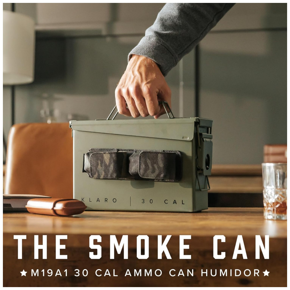 Humidor para Charutos Case Elegance Verde Militar Caixa Munição 30 Cal com Divisor e Bandeja Cedro