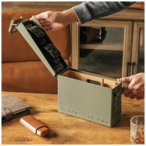 Humidor para Charutos Case Elegance Verde Militar Caixa Munição 30 Cal com Divisor e Bandeja Cedro