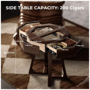 Mesa Lateral Charutos Woodronic Octogonal Madeira Natural LED Touch Control Portas USB C e USB A