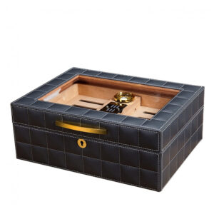 Humidor de Charutos MidiLi Tampa de Vidro Couro Higrômetro Cedro Capacidade 50 Charutos
