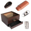 Humidor Case Elegance Renzo Tampa de Vidro Kit Completo com Acessórios para Charutos