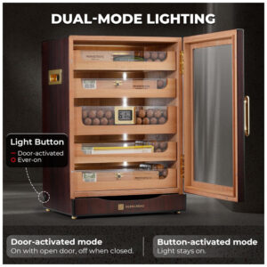 Gabinete Humidor GLENCREAG Marrom Avermelhado para 250 Charutos com Cedro Espanhol e Higrômetro Digital