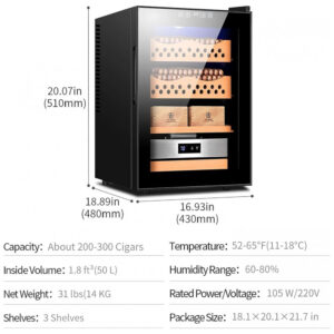 Humidor Elétrico CFDZCP 50L Marrom para 200 300 Charutos com Controle Digital de Temperatura e Umidade 240V