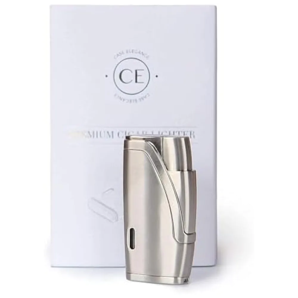 Kit Cortador de Charutos Case Elegance Aço Escovado com Isqueiro Maçarico Duplo e Estojo de Viagem