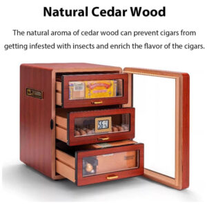 Humidor PA DABAOO Modelo B 3 Gavetas Madeira Cedro com Higrômetro Digital