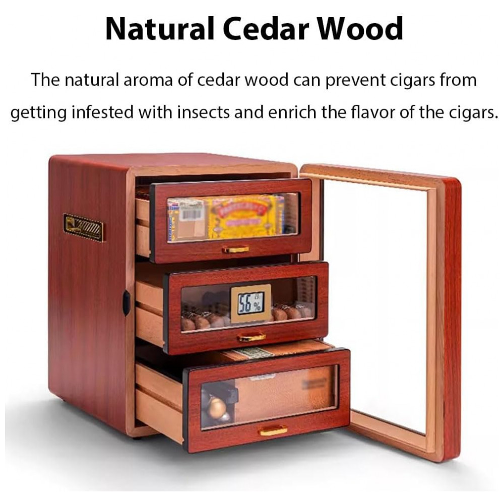 Humidor PA DABAOO Modelo B 3 Gavetas Madeira Cedro com Higrômetro Digital