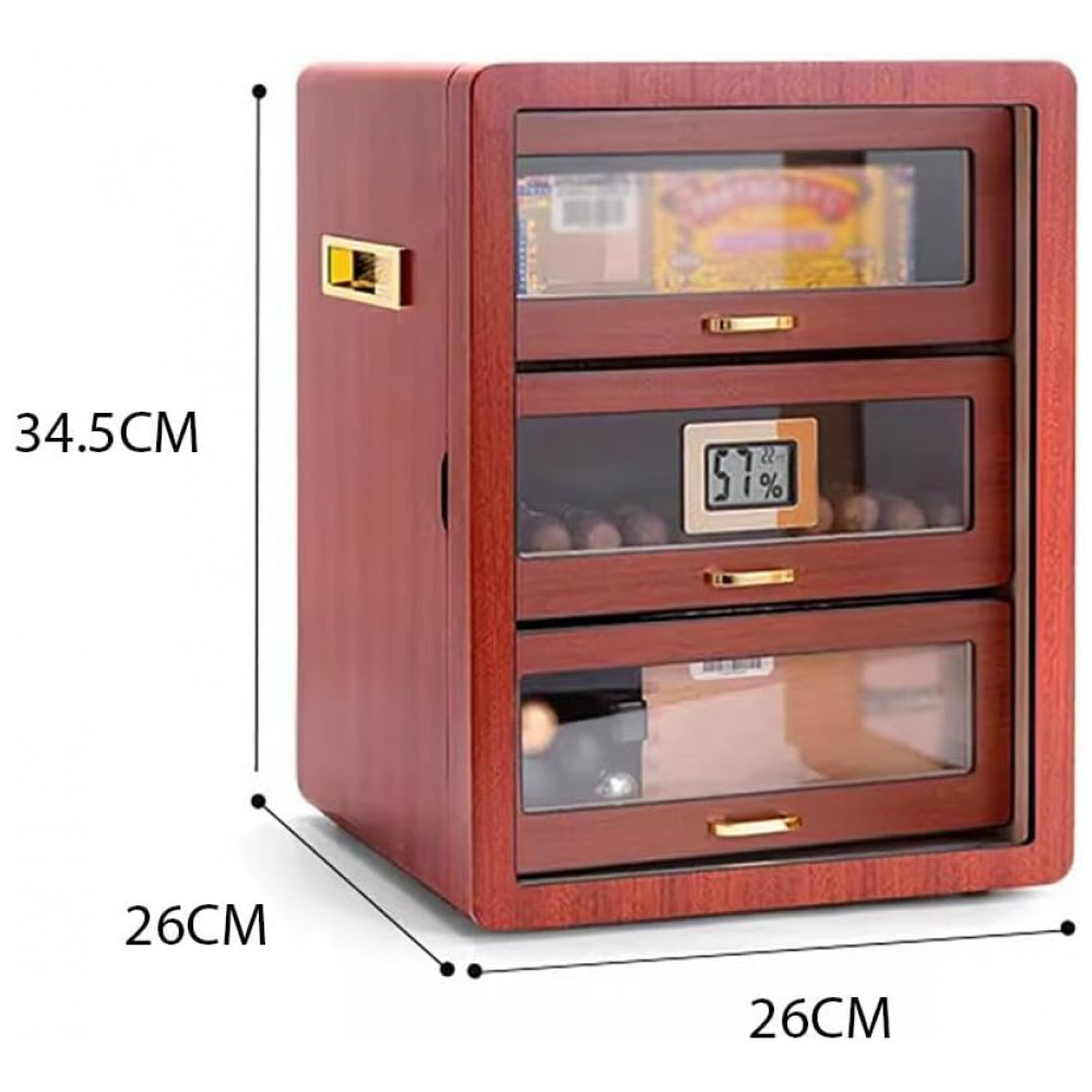 Humidor PA DABAOO Modelo B 3 Gavetas Madeira Cedro com Higrômetro Digital