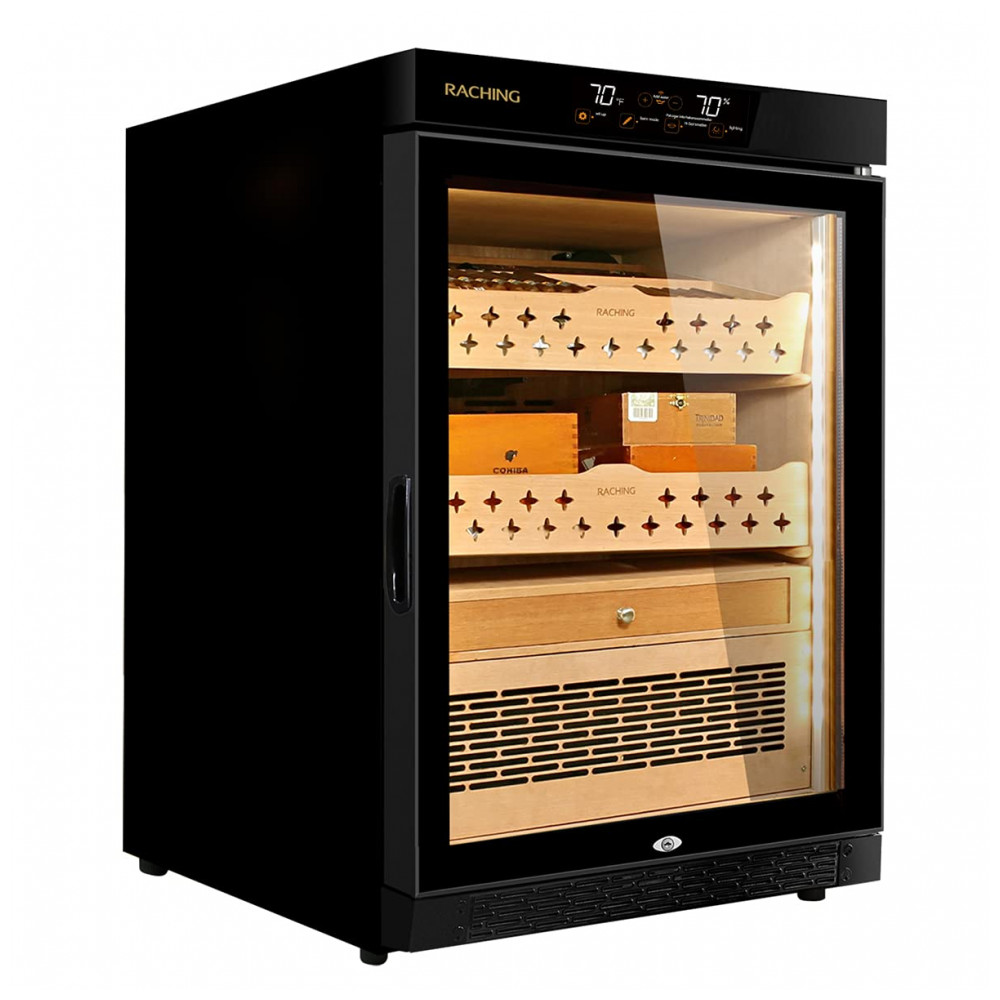 Humidor Elétrico Raching MON800A Preto Controle Climático 600 Charutos 140L 110V