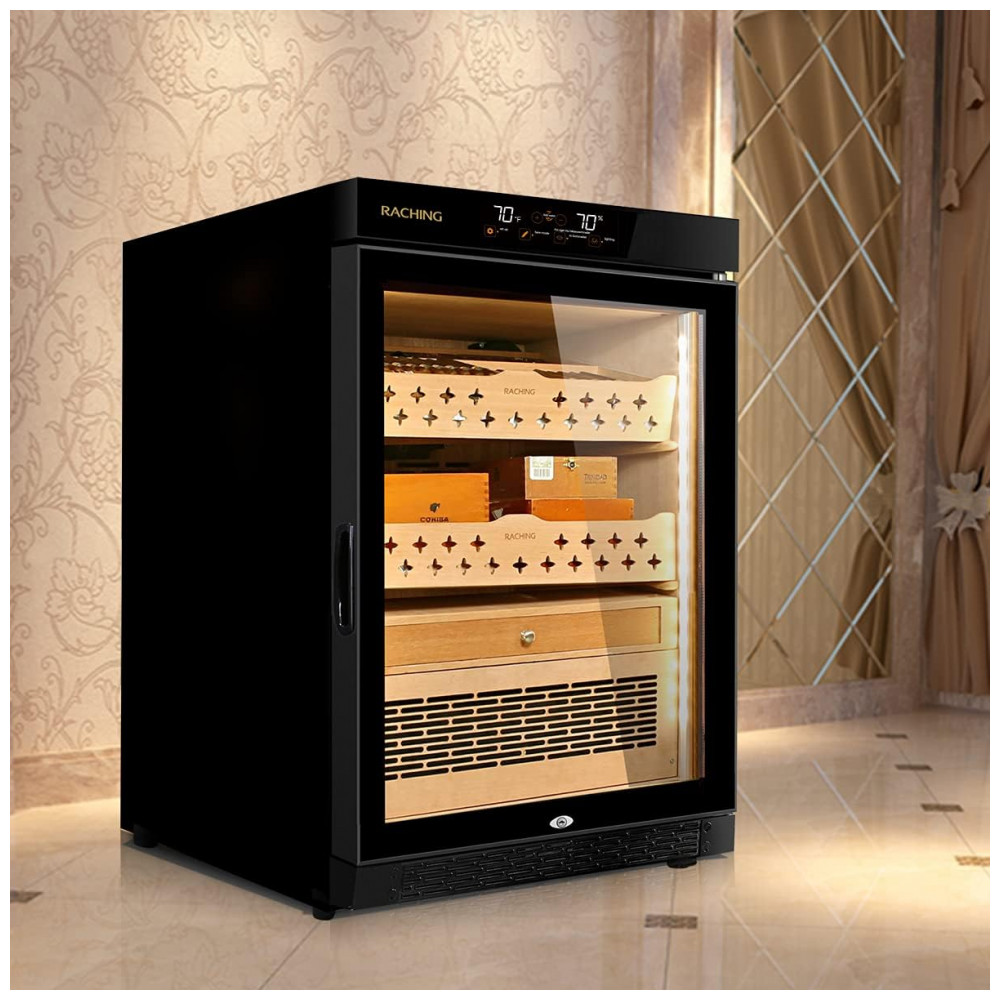 Humidor Elétrico Raching MON800A Preto Controle Climático 600 Charutos 140L 110V