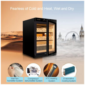 Humidor Elétrico Raching MON800A Preto Controle Climático 600 Charutos 140L 110V