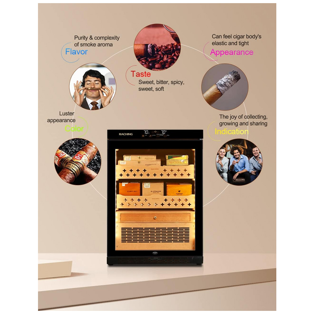 Humidor Elétrico Raching MON800A Preto Controle Climático 600 Charutos 140L 110V