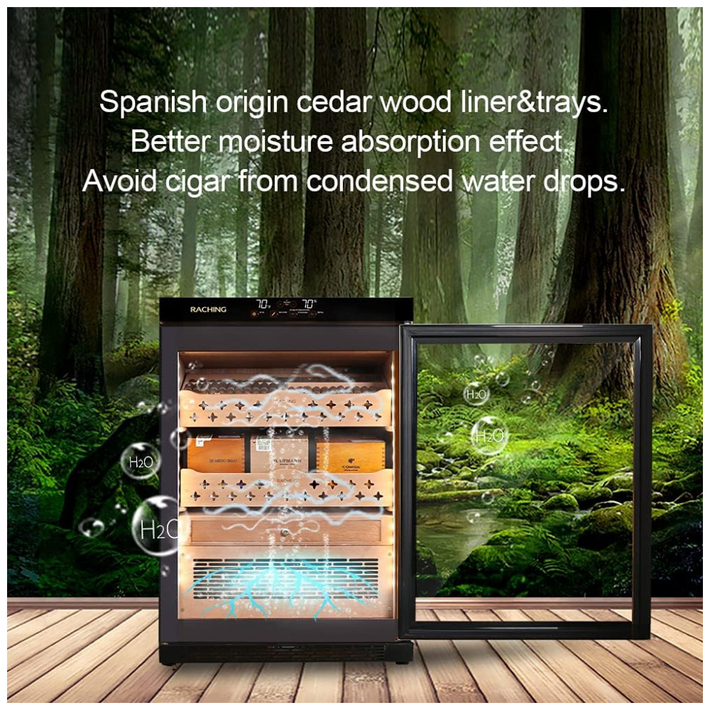 Humidor Elétrico Raching MON800A Preto Controle Climático 600 Charutos 140L 110V