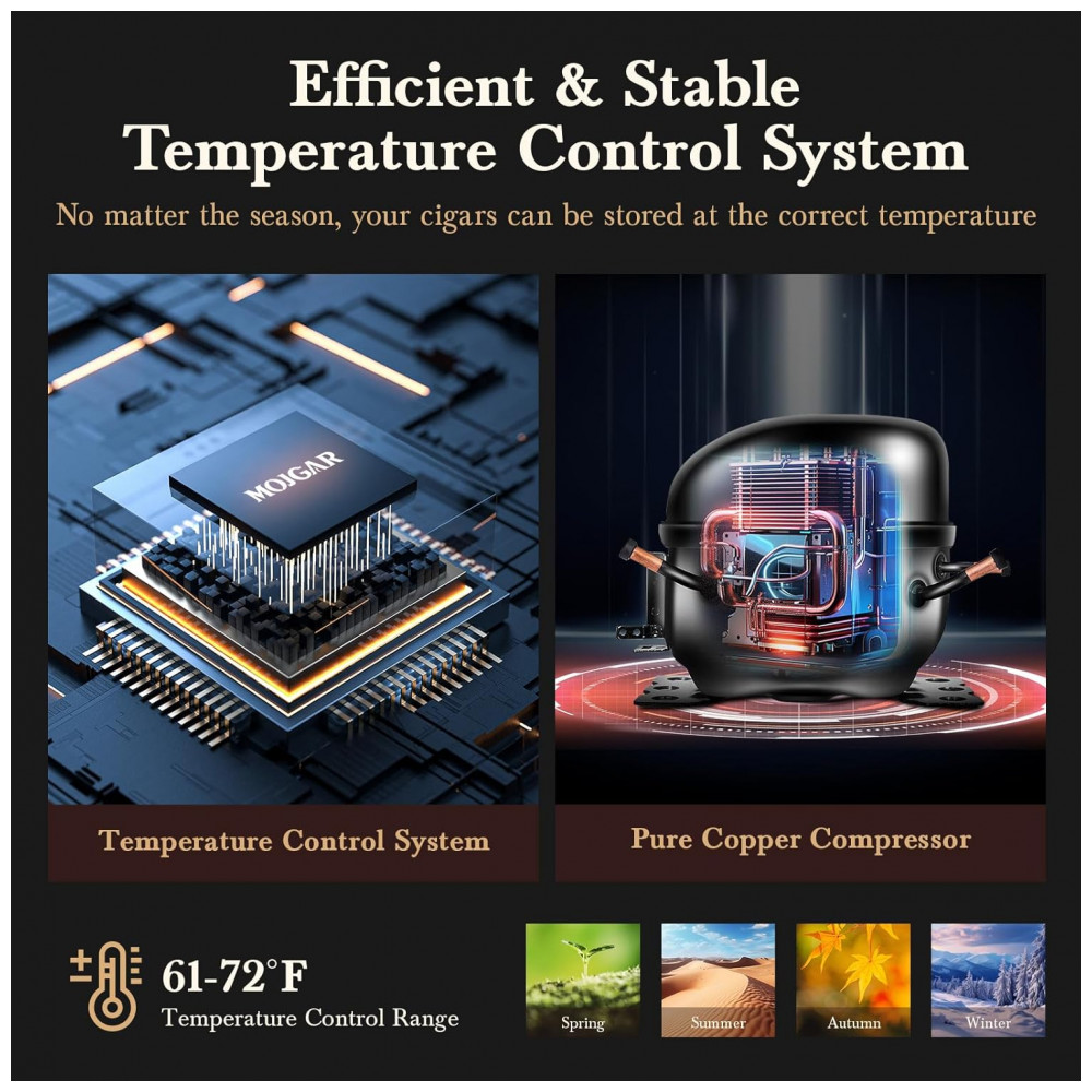 Umidor Elétrico para Charutos Mojgar Preto 700 Unidades 85L com Controle Digital de Temperatura e Umidade