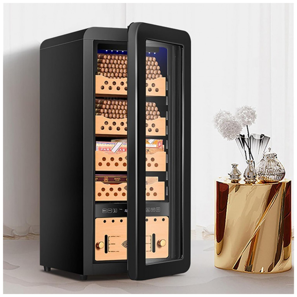 Humidor Elétrico RCJCQSR Preto com Resfriamento, Aquecimento e Controle de Umidade para 500 Charutos com Gavetas de Cedro Espanhol 110V