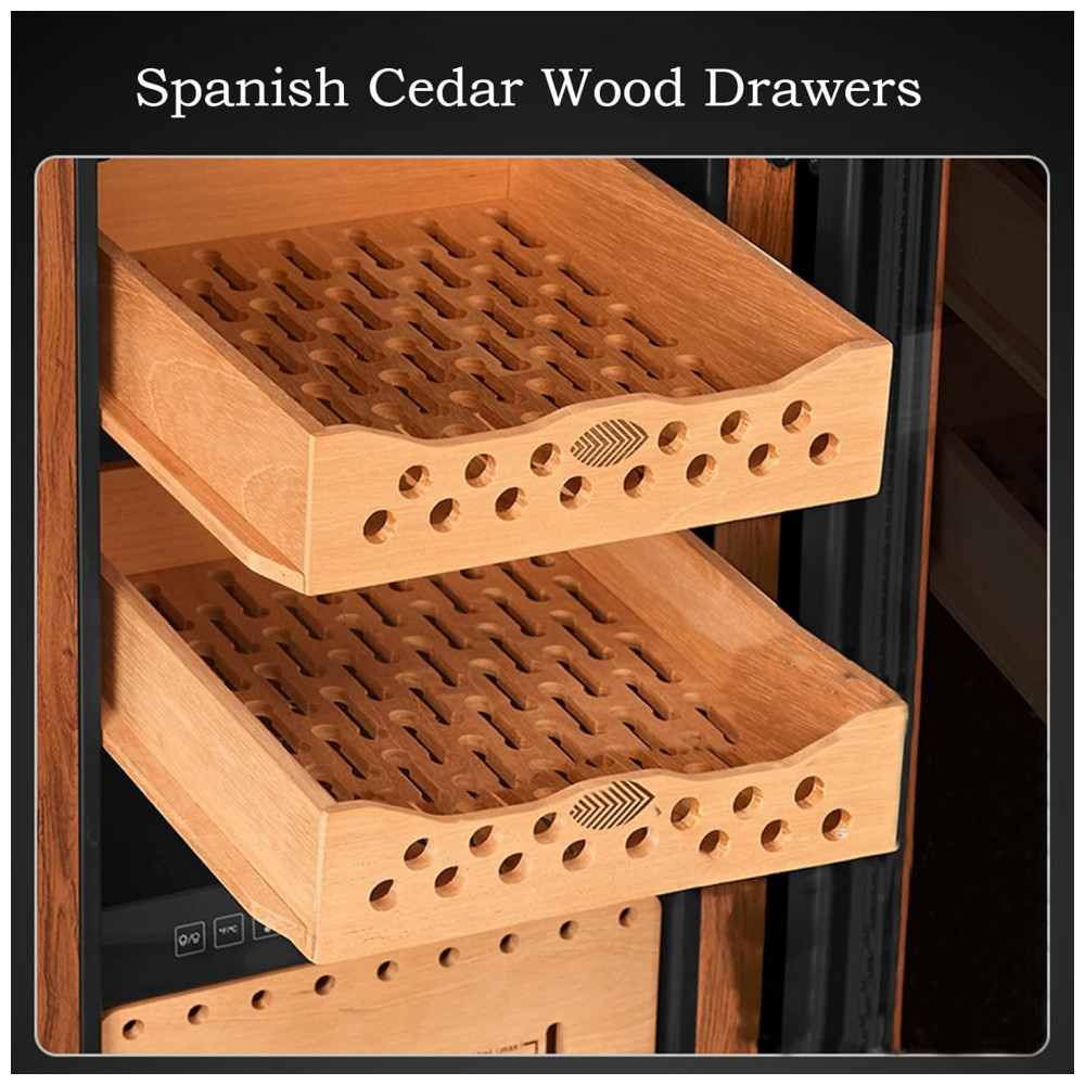 Humidor Elétrico RCJCQSR Preto com Resfriamento, Aquecimento e Controle de Umidade para 500 Charutos com Gavetas de Cedro Espanhol 110V