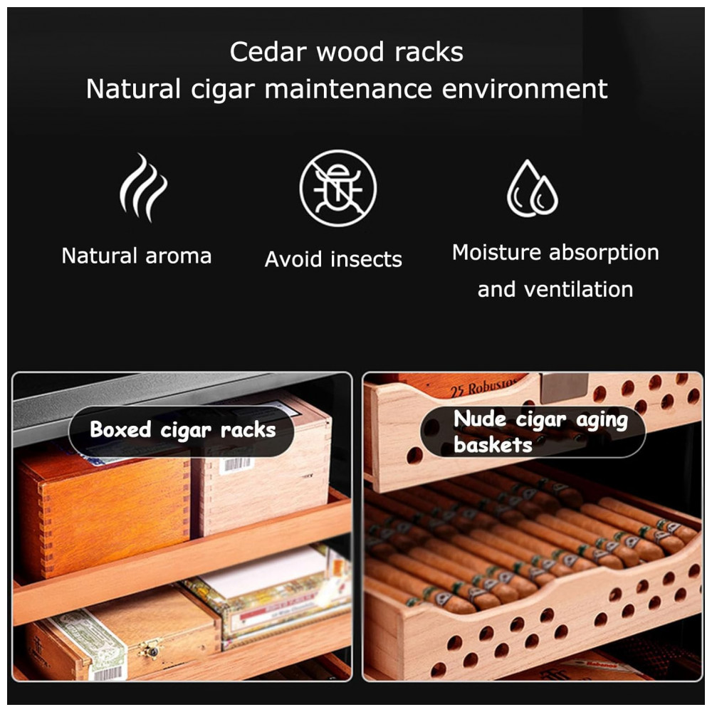 Humidor Elétrico PADCBGY 50L Preto Controle Temperatura LED 110V