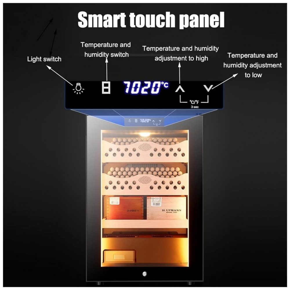 Humidor Elétrico PADCBGY 50L Preto Controle Temperatura LED 110V