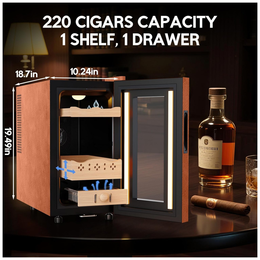 Humidor Elétrico Tylza Marrom 25L com Controle Automático de Temperatura e Umidade 110V
