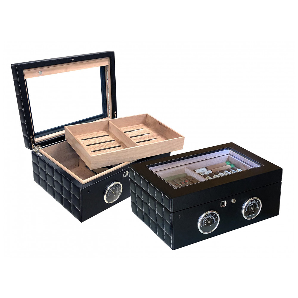 Humidor para Charutos Prestige Import Group LemansGT Preto com Fechadura Biométrica e Iluminação LED Capacidade 120 Charutos