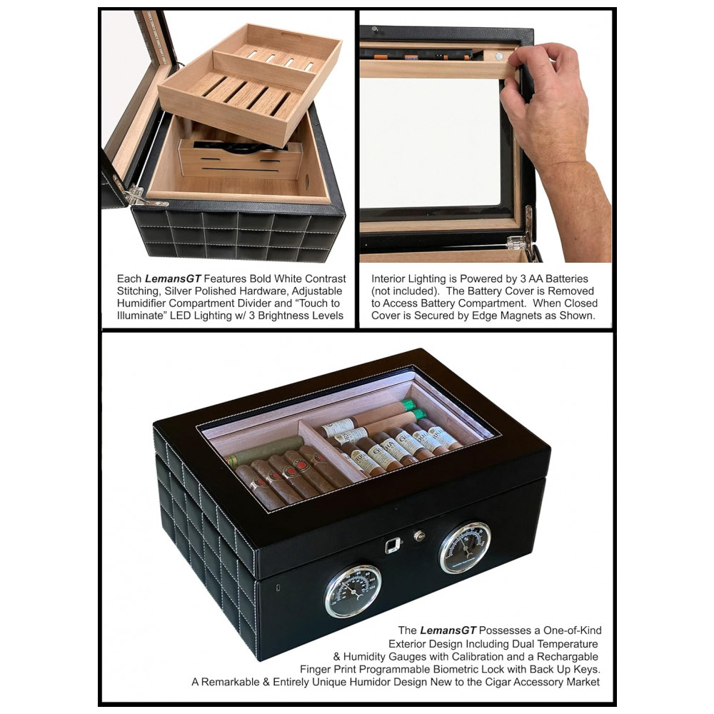 Humidor para Charutos Prestige Import Group LemansGT Preto com Fechadura Biométrica e Iluminação LED Capacidade 120 Charutos