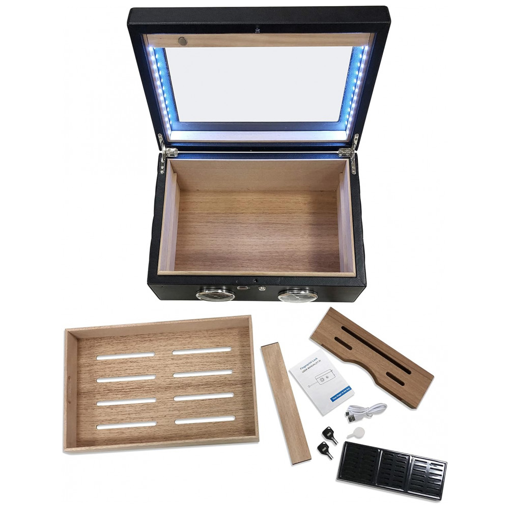 Humidor para Charutos Prestige Import Group LemansGT Preto com Fechadura Biométrica e Iluminação LED Capacidade 120 Charutos