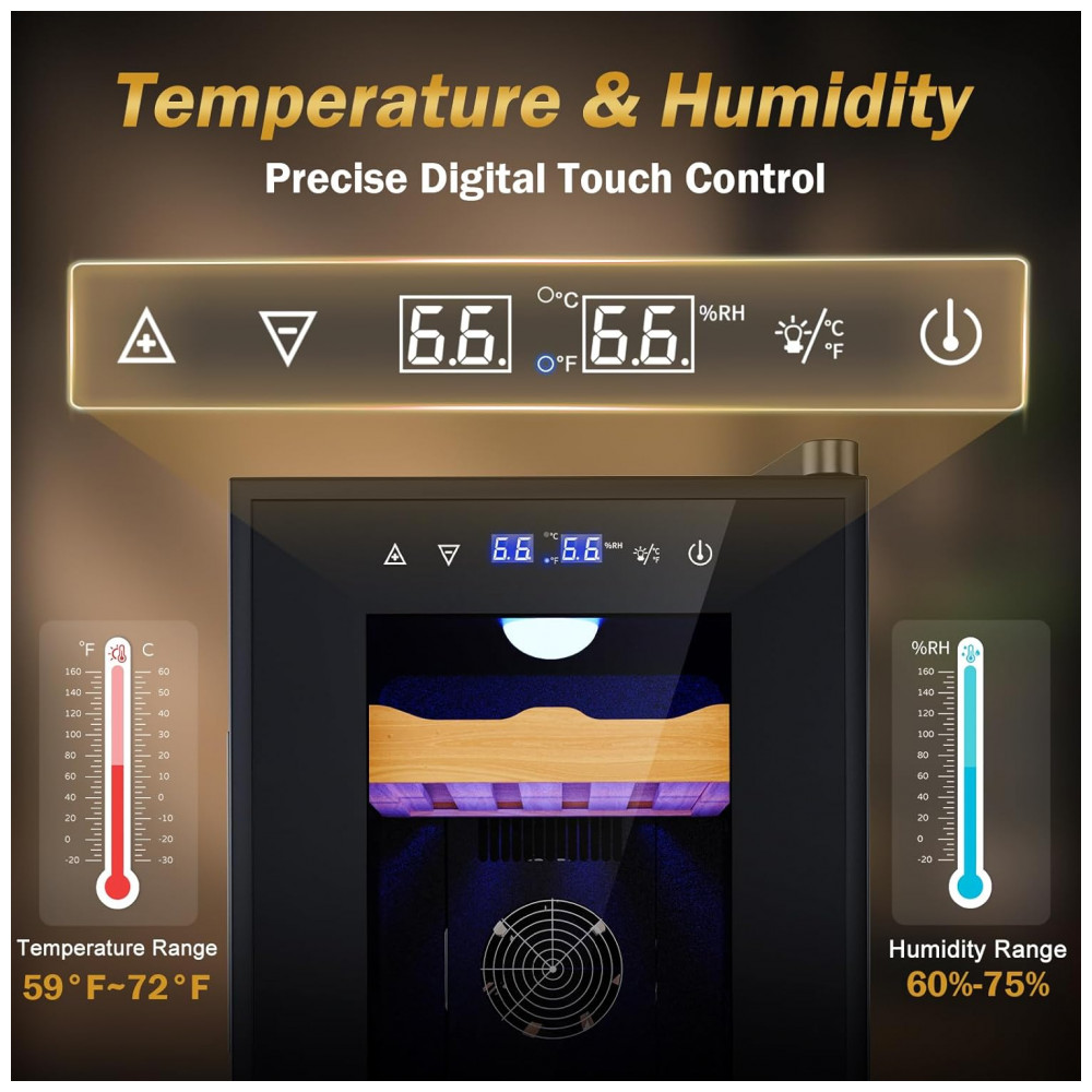 Humidor Elétrico Velivi Preto 25L Controle Digital Temperatura Trava Segurança 115V
