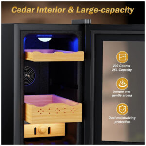 Humidor Elétrico Velivi Preto 25L Controle Digital Temperatura Trava Segurança 115V