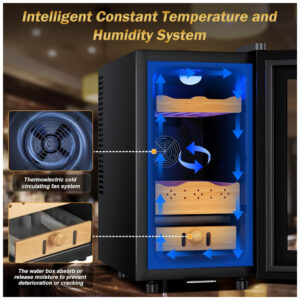 Humidor Elétrico Velivi Preto 25L Controle Digital Temperatura Trava Segurança 115V