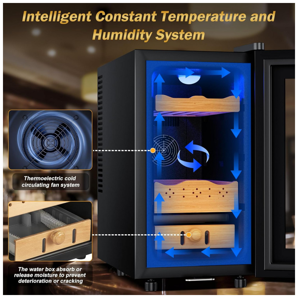 Humidor Elétrico Velivi Preto 25L Controle Digital Temperatura Trava Segurança 115V