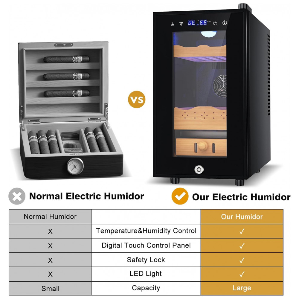 Humidor Elétrico Velivi Preto 25L Controle Digital Temperatura Trava Segurança 115V