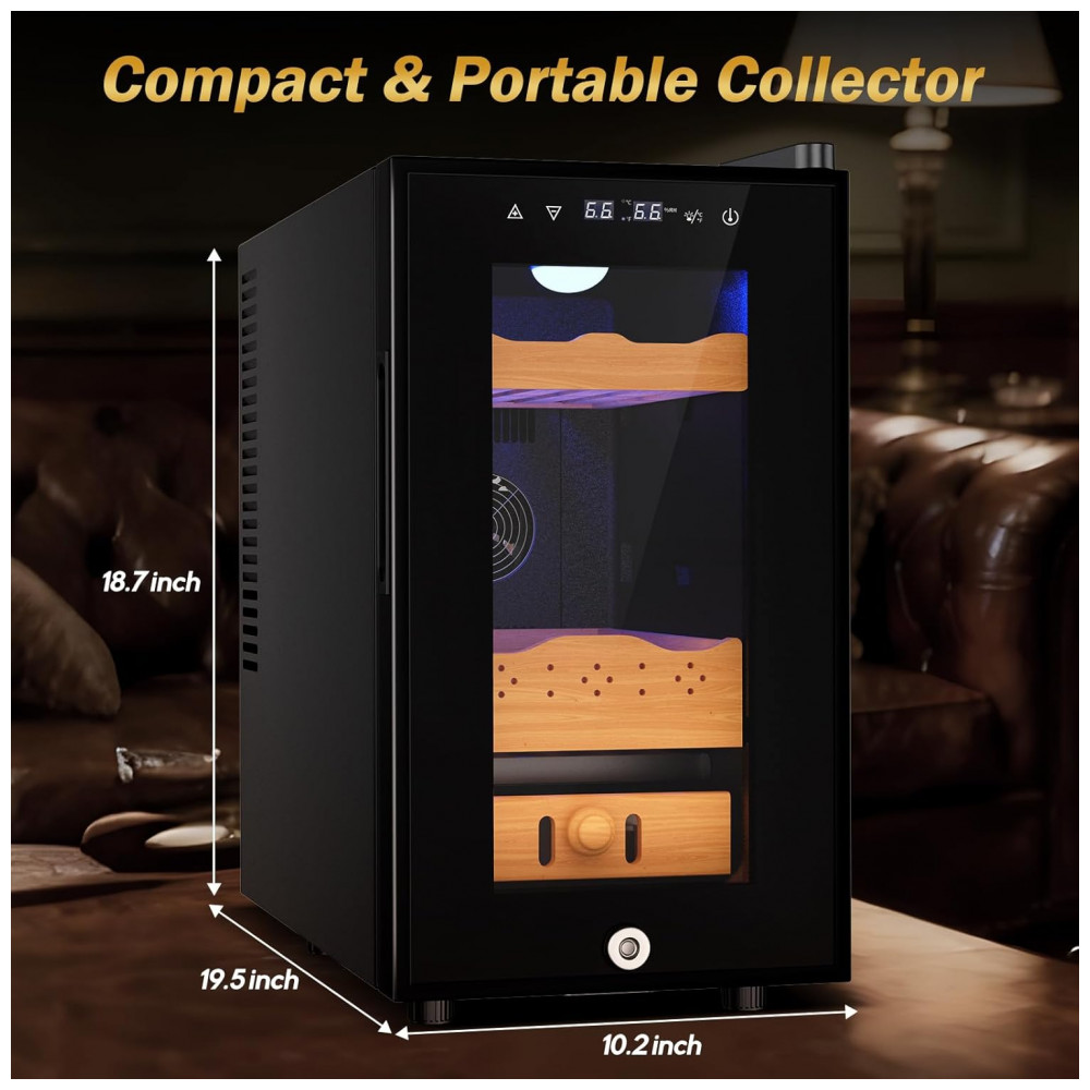 Humidor Elétrico Velivi Preto 25L Controle Digital Temperatura Trava Segurança 115V