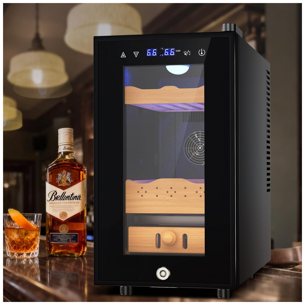 Humidor Elétrico Velivi Preto 25L Controle Digital Temperatura Trava Segurança 115V