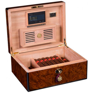 Humidor de Cigarro Daniel Marshall Madeira Burl Capacidade 100 Cigarros Artesanal