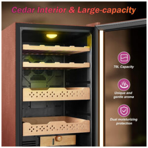 Humidor Elétrico Velivi KMYL 42 Preto 70L com Controle Digital de Temperatura e Umidade 110V