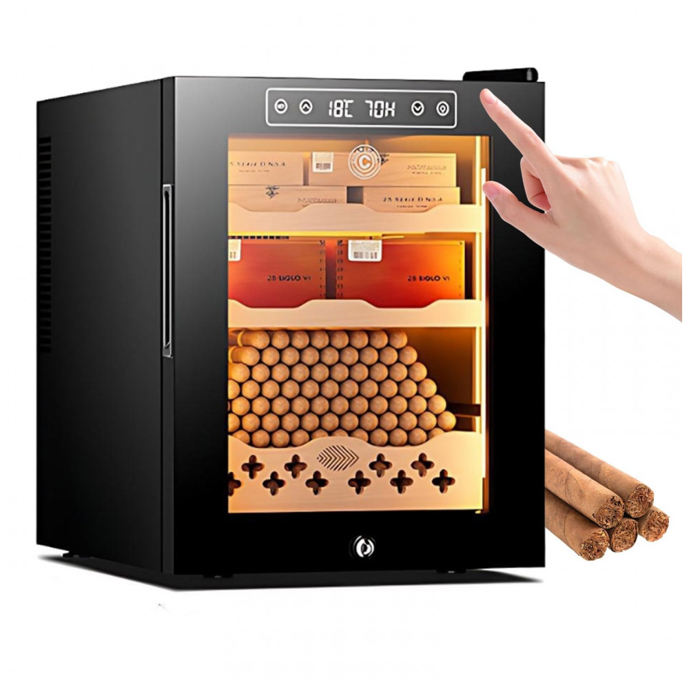 Humidor Elétrico PRECISTECH Preto 32L Controle Temperatura Umidade Gavetas Cedro Espanhol 240V