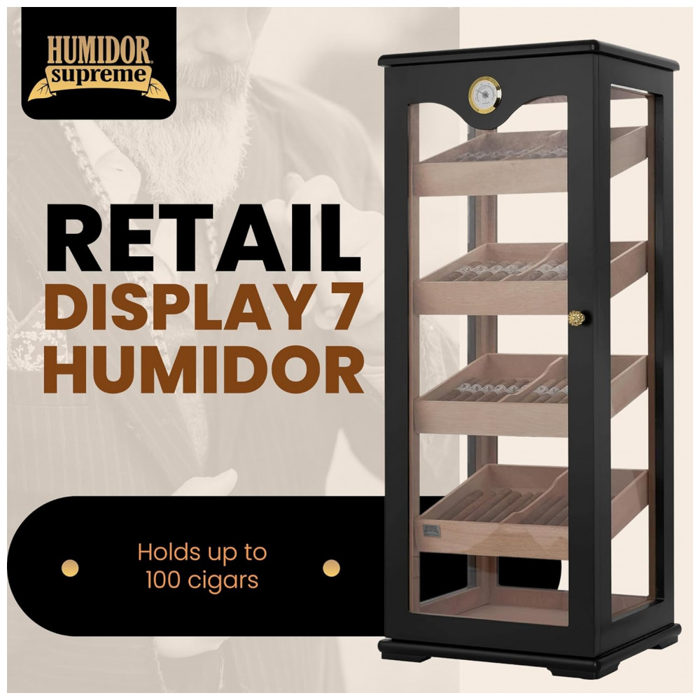 Umidificador para Charutos Quality Importers Mogno com Vidro Temperado para 100 Charutos HUM DIS7