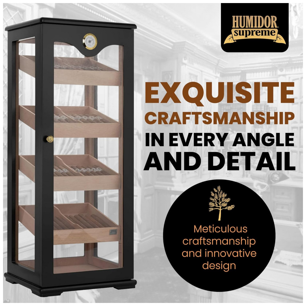 Umidificador para Charutos Quality Importers Mogno com Vidro Temperado para 100 Charutos HUM DIS7